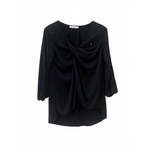 Rinascemento Blouse Sz Medium‎ Italian Black Draped Front Low High Hem